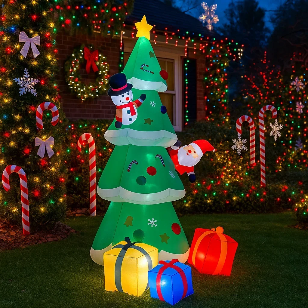 2.5M/8.2FT Inflatable Christmas Tree Santa Claus Snowman Lights LED Home Decorations Toys Yard Outdoor Inflatable Decorations
