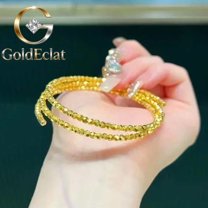 

GoldEclat Women's Instagram Flashing Memory Bracelet 9999 24K Real Gold Bounce Di Three Loop Spring Bracelet