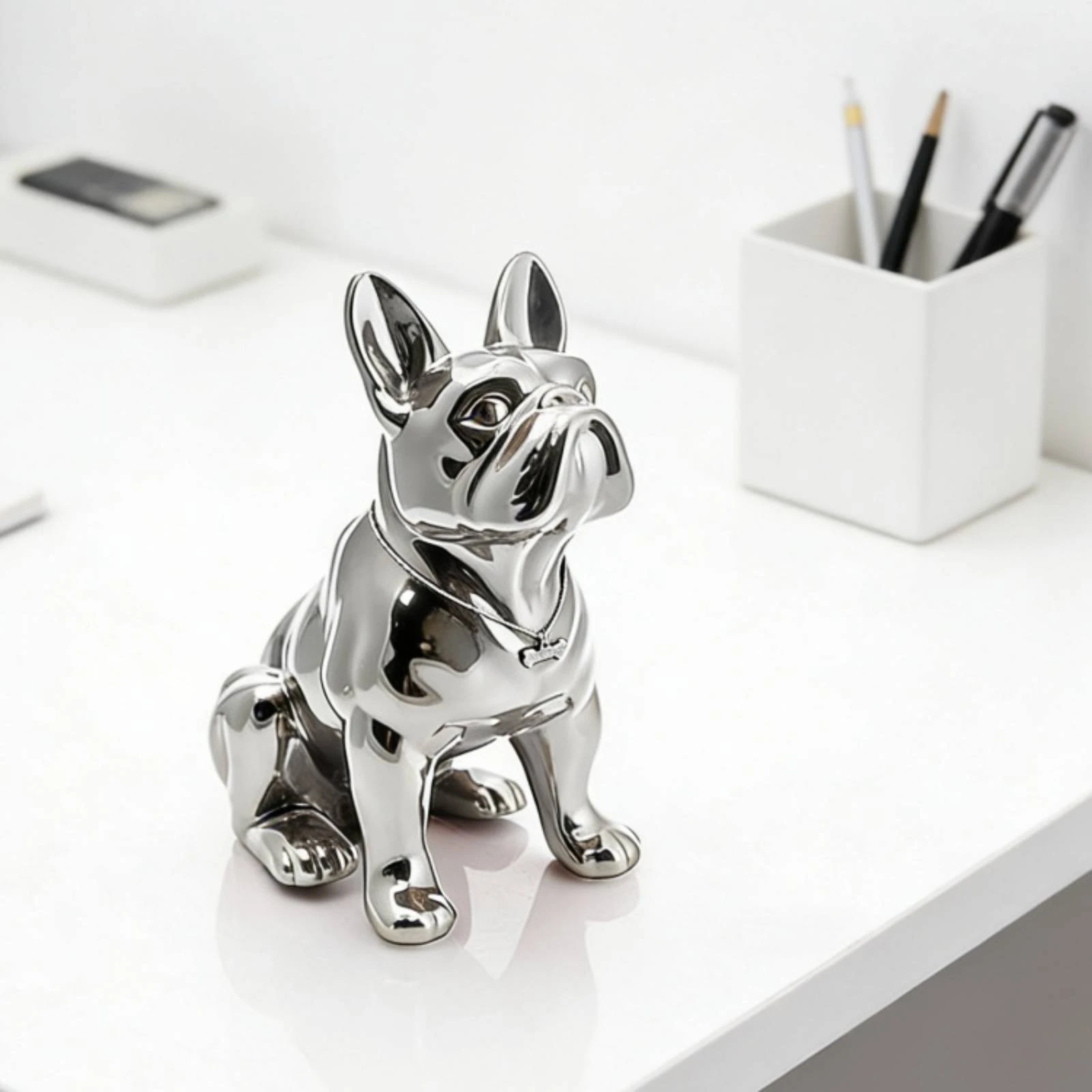 French Bulldog Figurine Glossy French Bulldog Statue Dog Statue with Necklace Polished Dog Figurine Art for Frenchie Owners