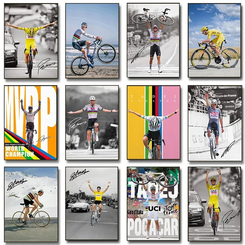 Cycling World Champion Tadej Pogacar Posters Sports Prints Mathieu Van Der Poel Canvas Painting Wall Art Picture Home Room Decor
