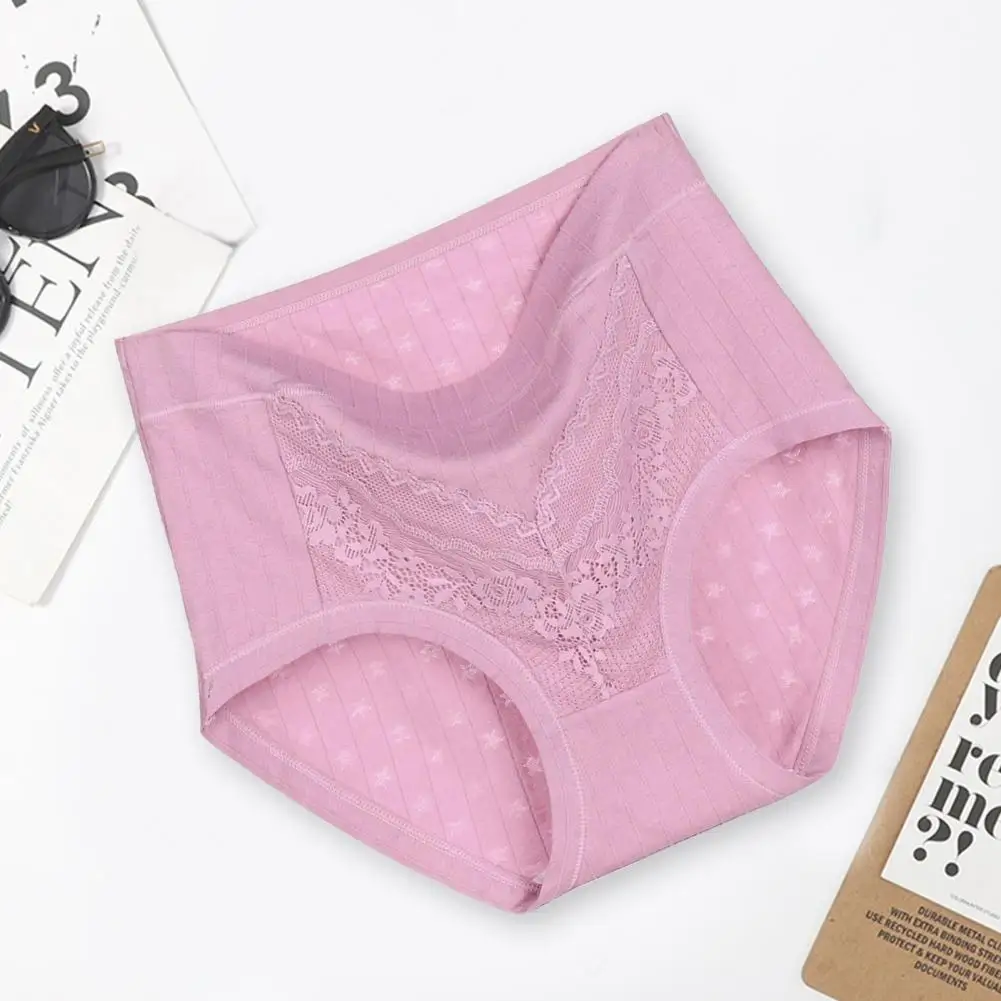سراويل داخلية نسائية لعام 2026 مصنوعة من القطن والدانتيل بلون سادة عالية الخصر سراويل مثلثة للسيدات ملابس داخلية