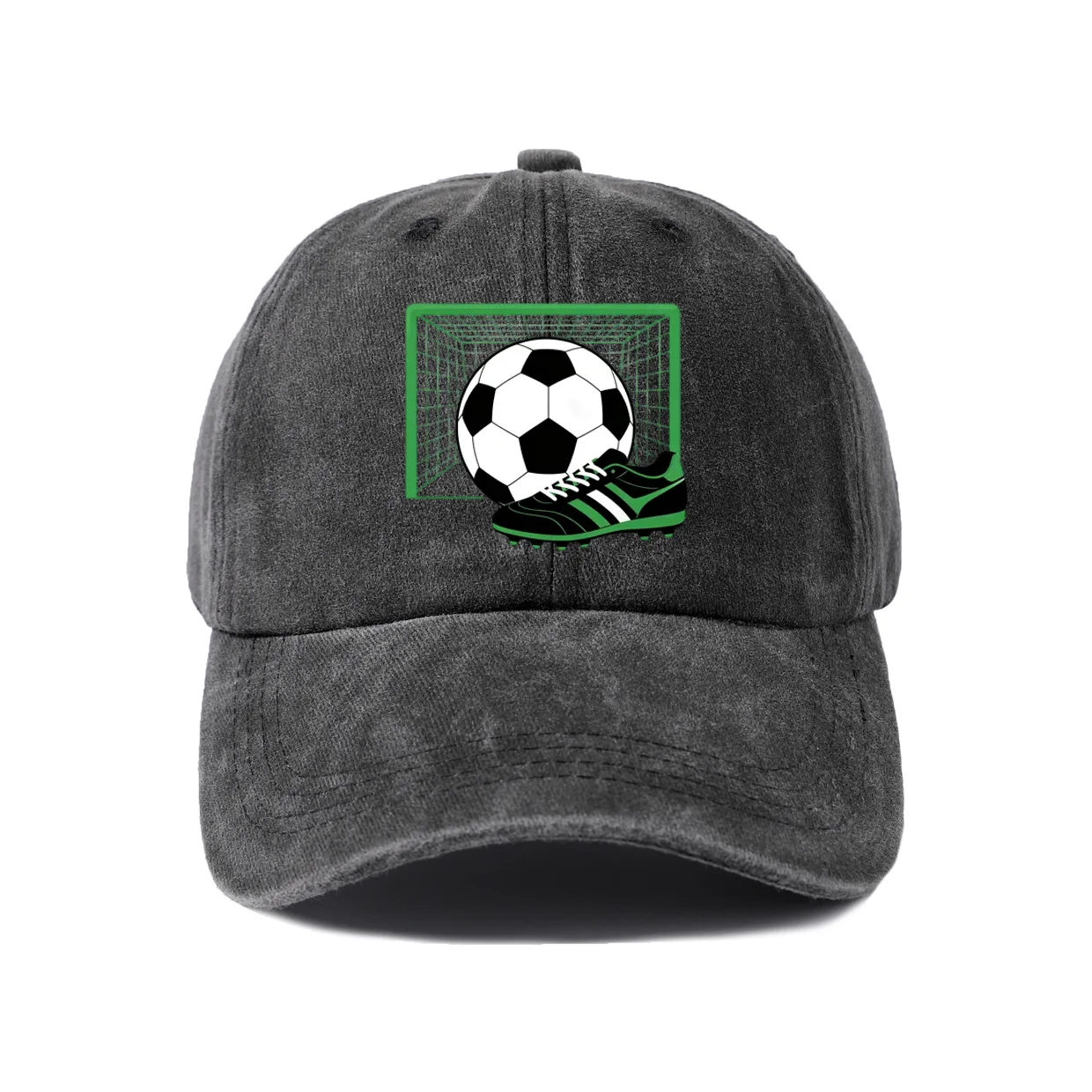 Classic Soccer Ball Graphic Baseball Cap, Vintage Washed Adjustable Unisex Dad Hat, Streetwear Gift