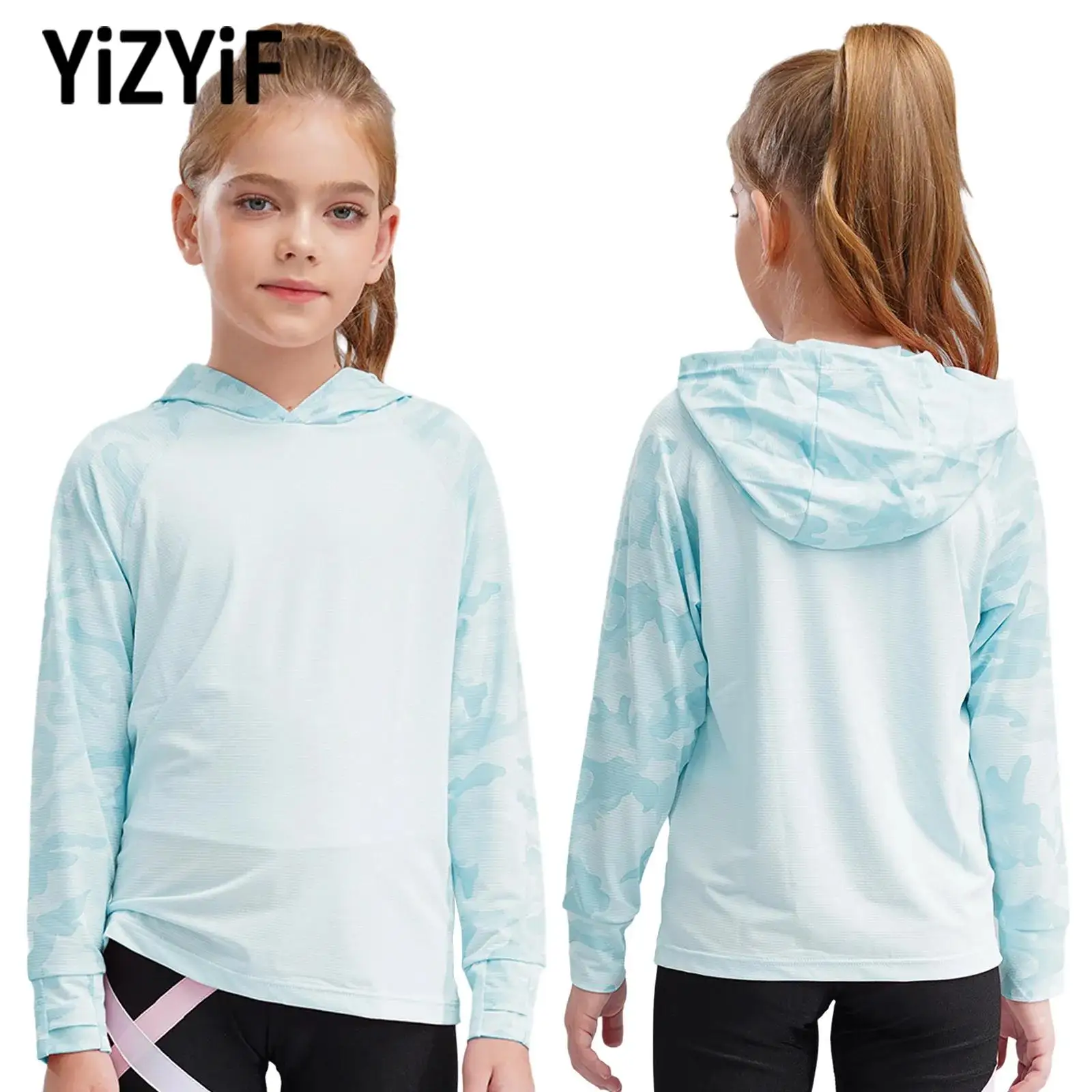 Stylish Sports Hoodies for Kids Girls Hoodie Sport Top Camouflage Sleeves Sweatshirts Tennis Badminton Training Golf Clothes New