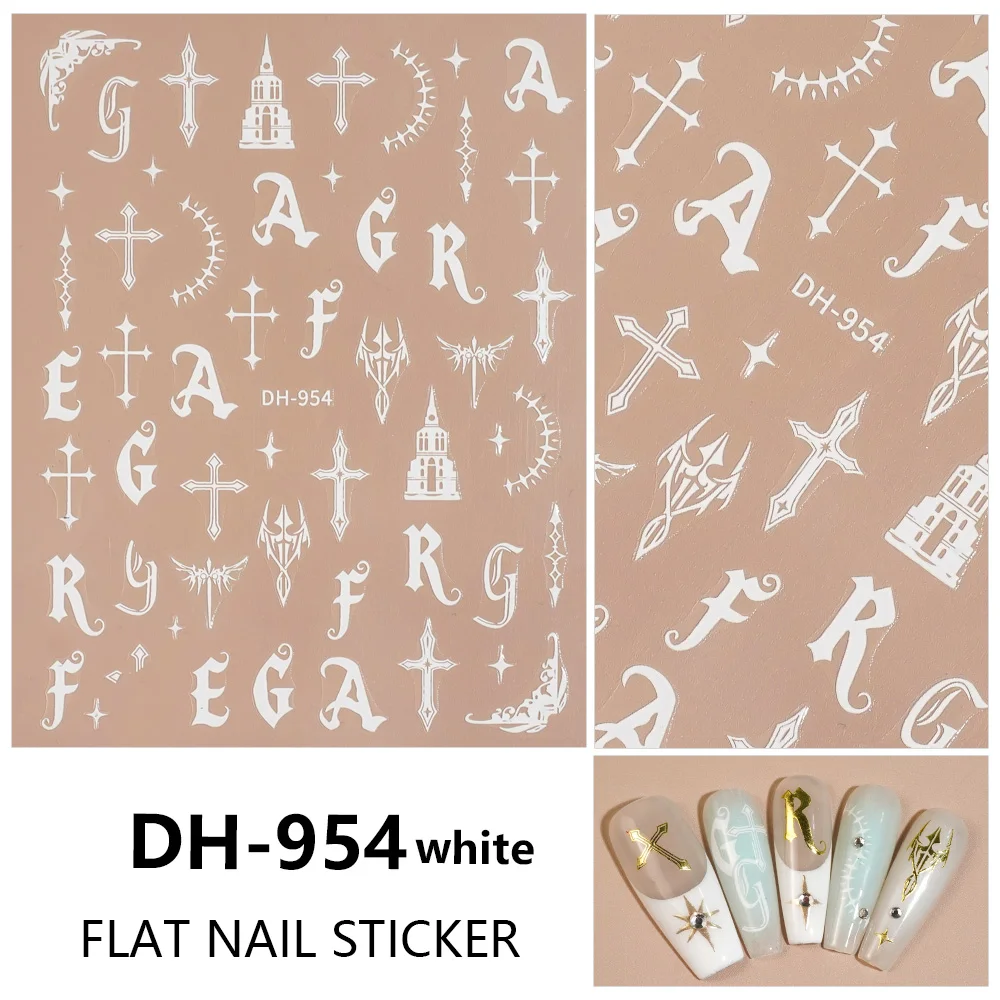 

1/5/10pcs 3D Flat Gothic Style Nail Stickers Letter Crosses Stars Vibrant Nail Art Stickers Women DIY Manicure Decorative Decals