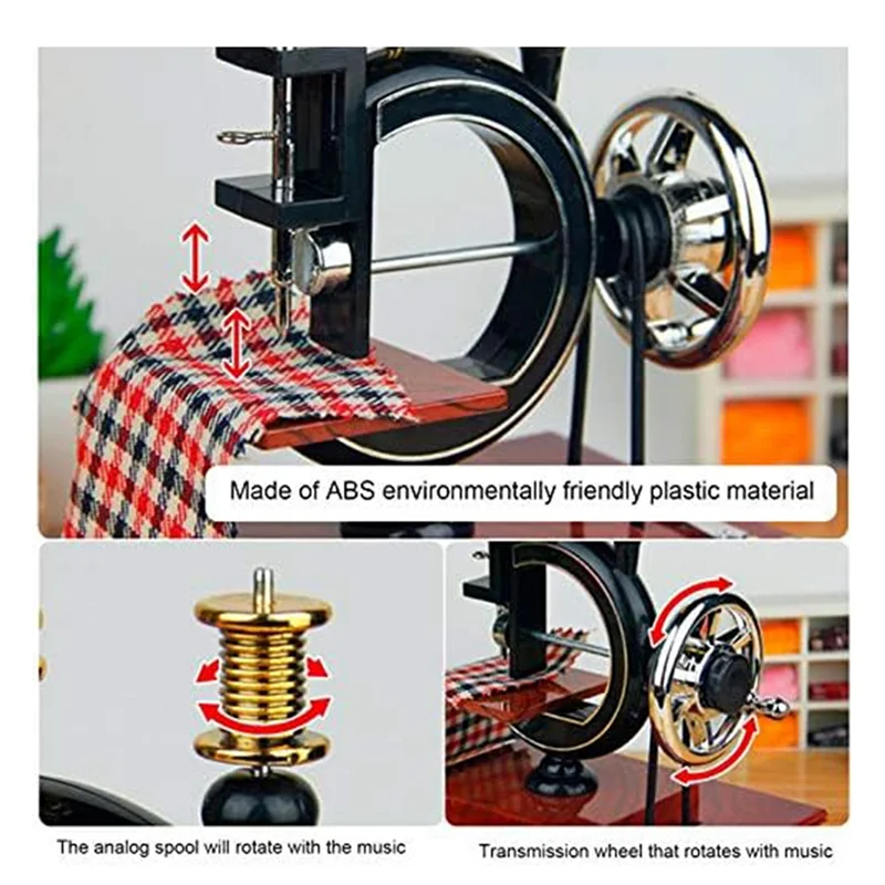 MAKE-재봉틀 모양의 뮤직 박스, 빈티지 미니 레트로 스타일 재봉 시계, 데스크탑 장식용 뮤지컬 박스 14.8 X 12 X