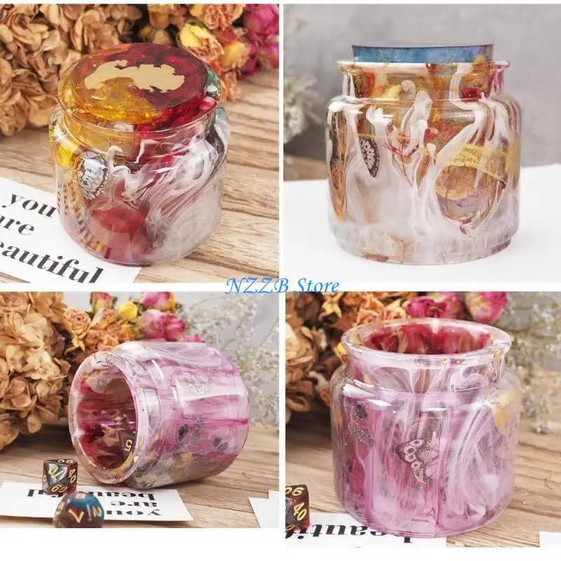 

T21F DIY Crystal Epoxy Resin Jar Mold Set Storage Silicone Molds for DIY Jewelry Making Storage Container Casting