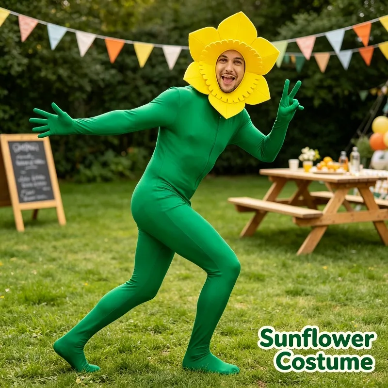 Male Adolescents Aged 14 and Above Sunflower Mascot Set Jumpsuit Is Perfect for Parade Themed Parties and Hiking Activities