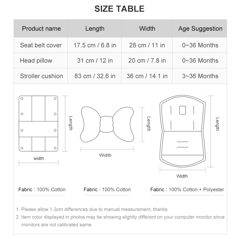 Cuscino per passeggino e cuscino per la testa e copertura per cintura di sicurezza 3 pz/set cuscino per carrozzina universale morbido cotone doppi lati accessori per bambini utilizzabili