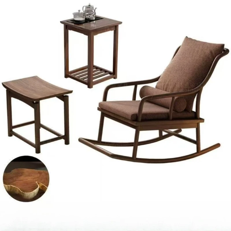 

Ebony rocking recliner Solid wood new Chinese sofa Lazy chair Balcony Living room Home single leisure chair