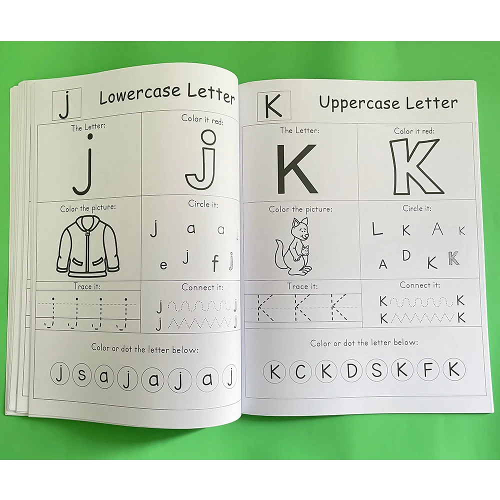 A-Z ตัวอักษร Phonics แบบฝึกหัดสมุดงานก่อนวัยเรียนการเรียนรู้ภาษาอังกฤษการเขียนอนุบาลอนุบาลอนุบาลอนุบาลสมุดภาพระบายสี Montessori