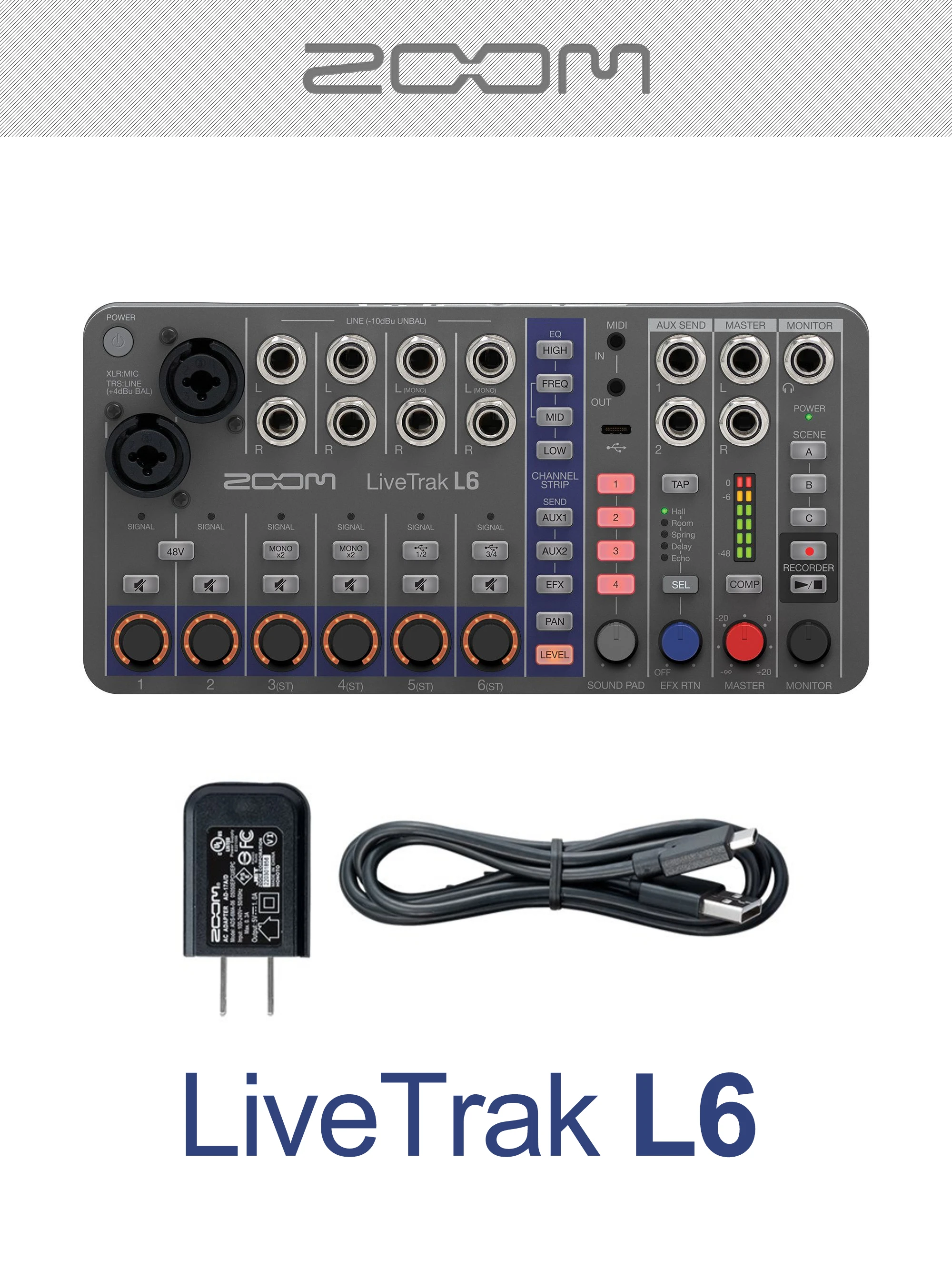 

Портативный мини-цифровой микшер Zoom LiveTrak L6 с записью