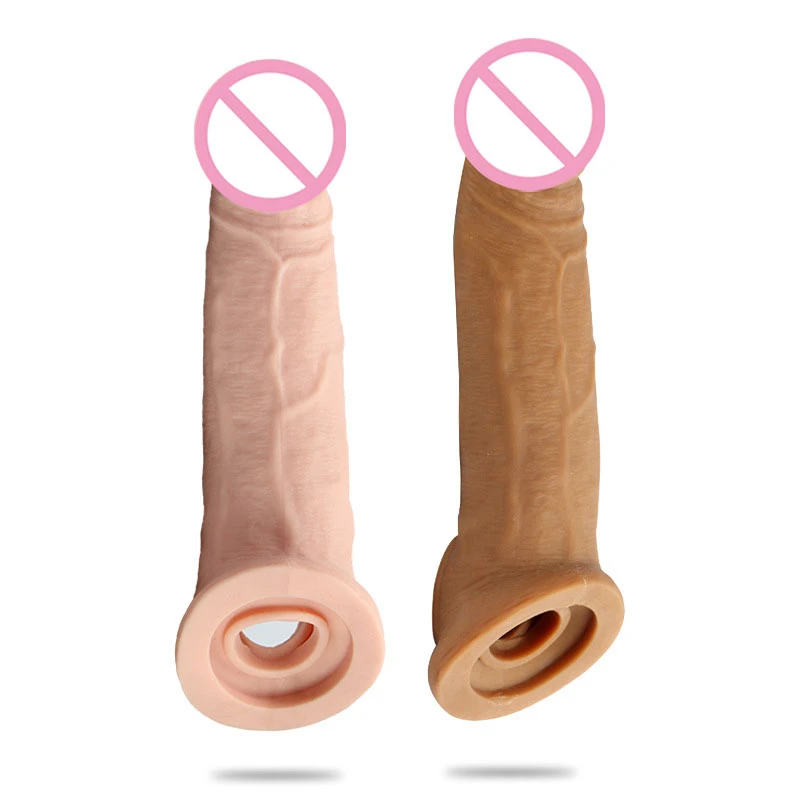 Reusable Silicone Penis Sleeve Delay Ejaculation Cock Sleeve Condom Enlarger Super Soft Penis Extender Couples Sex Toys For Man