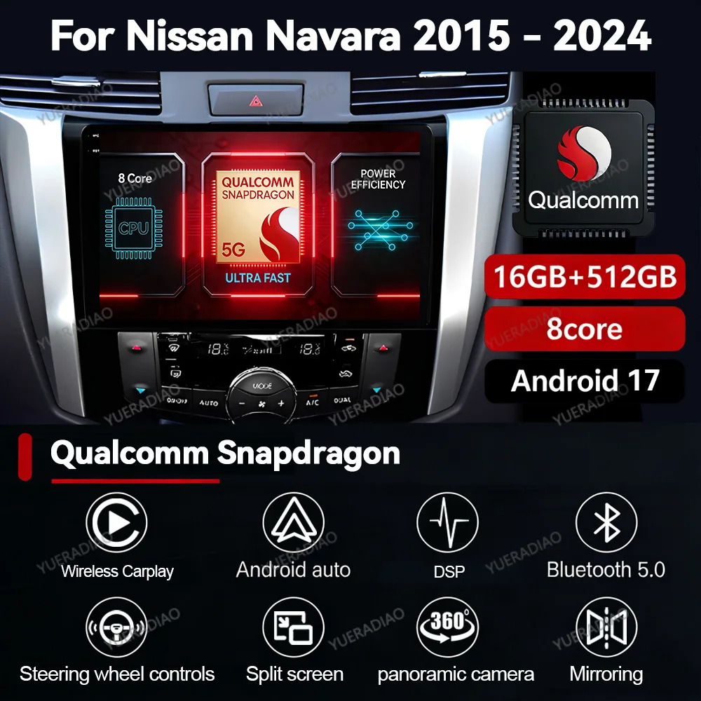 Radio para Auto Android 17 para Nissan NAVARA Frontier NP300 2011-2018, GPS NAVI, Reproductor Multimedia de Video, Unidad Principal 2DIN QLED 4G WIFI