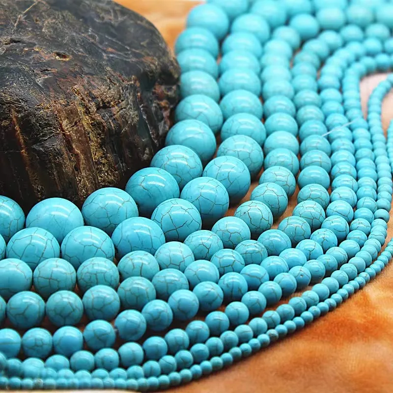 4~16mm Natural Blue Pine Stone Semi-precious Loose Spacer Beads for Charms Jewelry Making DIY Bracelet Necklace Accessories 39cm