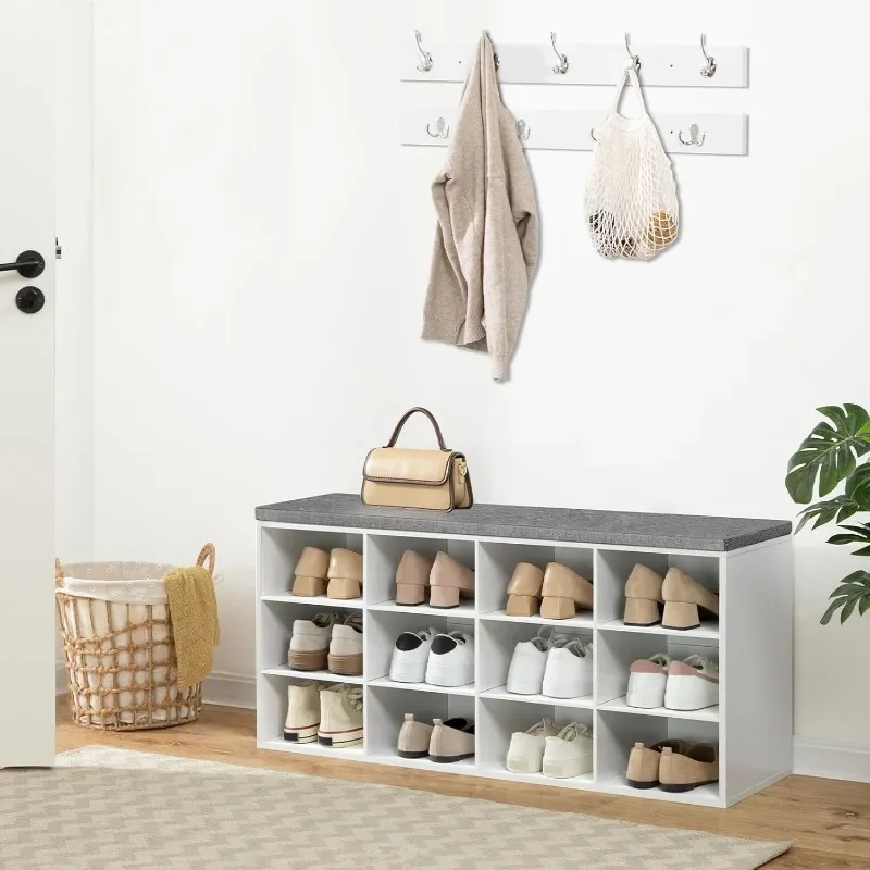 

Shoe Storage Bench with Cushion, Entryway Bench, 39.4" Hall Tree, Coat Rack, 12 Cubbies, Holds up to 330 lb, Shoe Rack,