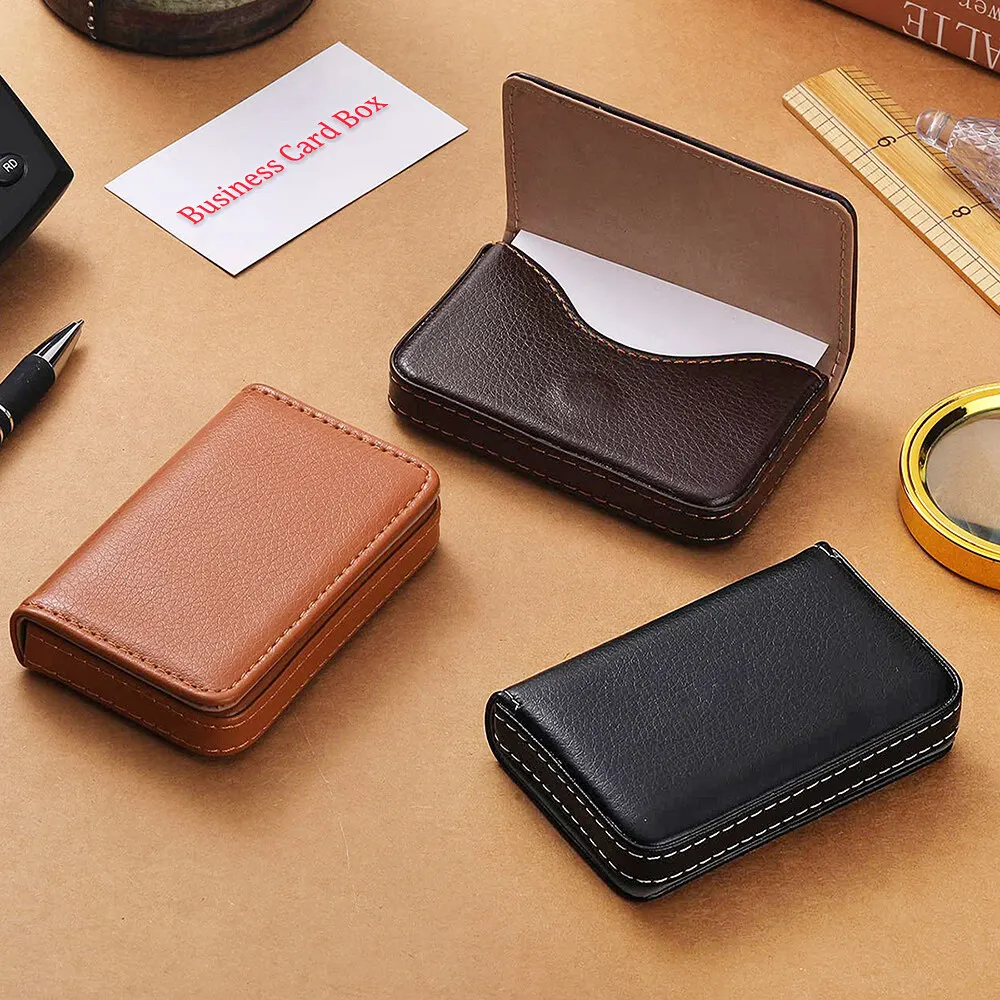 2PCS Men and Women Business Card Box Slim Formal Work Name Card Cases Quality Leather Small ID Credit Cards Holder Pouch