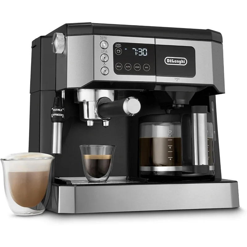 

Combination Coffee Maker & Espresso Machine + Advanced Adjustable Milk Frother for Cappuccino & Latte + Glass Coffee Pot 10-Cup