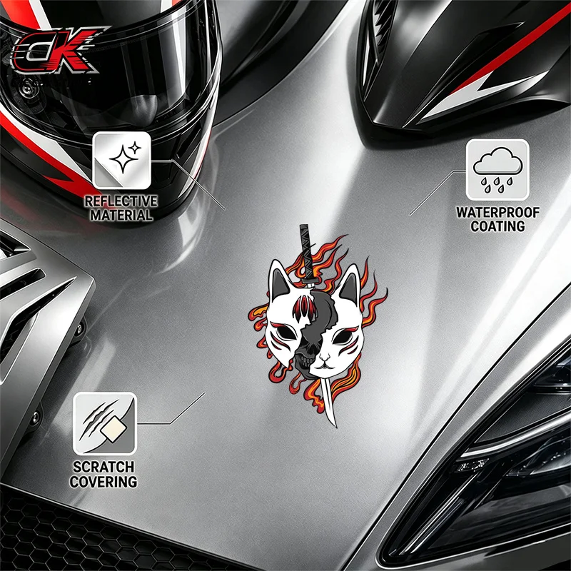 Creativity Car Vinyl DecalFlaming Cat Head Fire Designfor Car Motorcycle Laptop Auto Body Decoration
