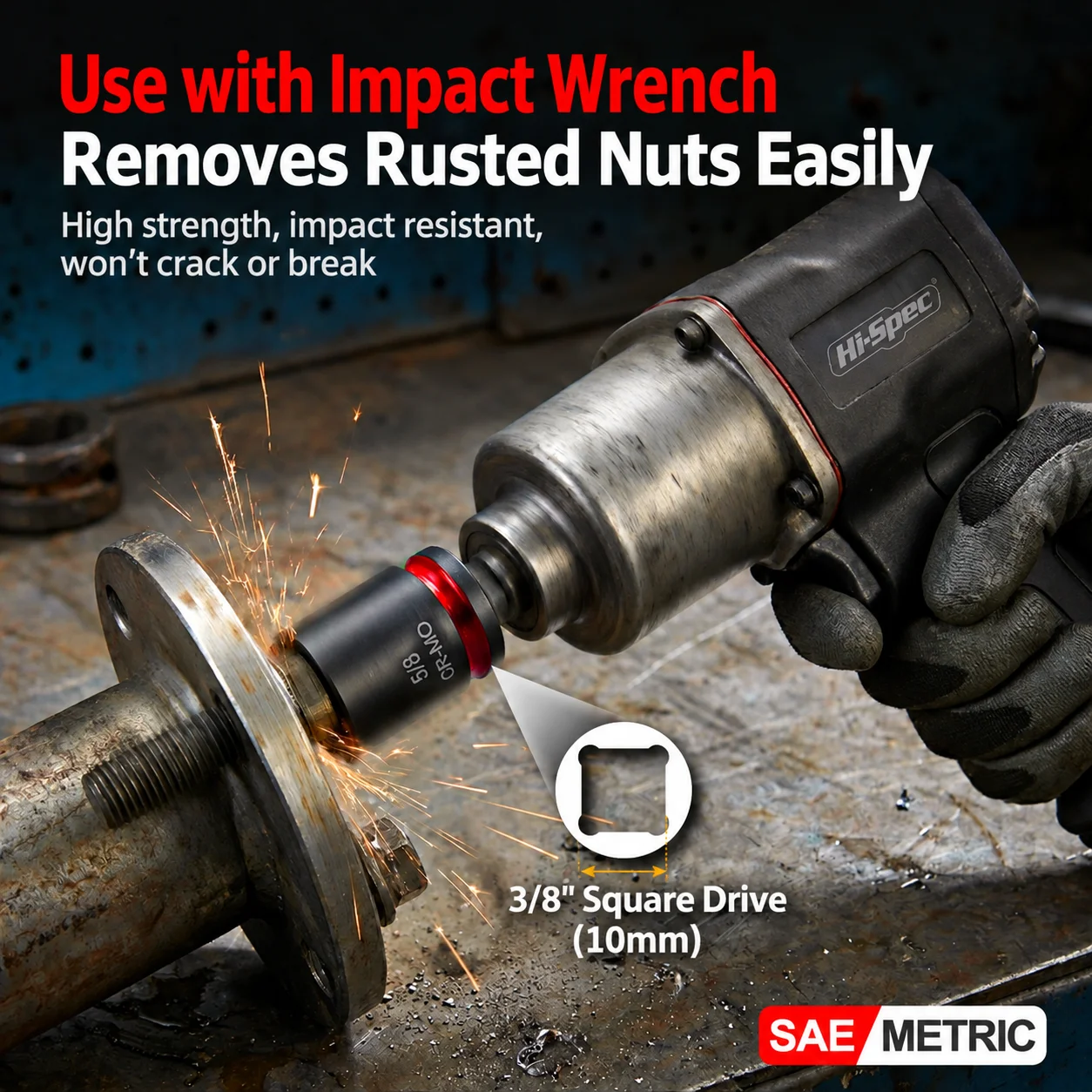 3/8 Inch Drive Cr-Mo Steel Impact Socket Set Metric SAE Sockets for Ratchet Air Impact Wrench Auto Repair