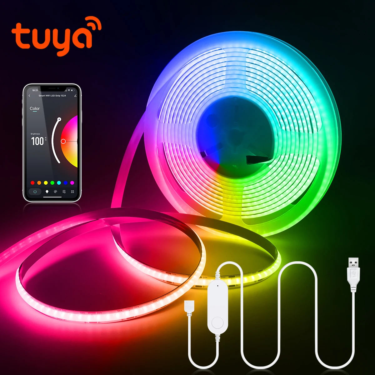 Tuya inteligentne WiFi RGB COB pasek LED diodowy DC 5V 576LEDs/M liniowy ściemnialny lampa taśmowa LED do dekoracji domu z Alexa Google Home