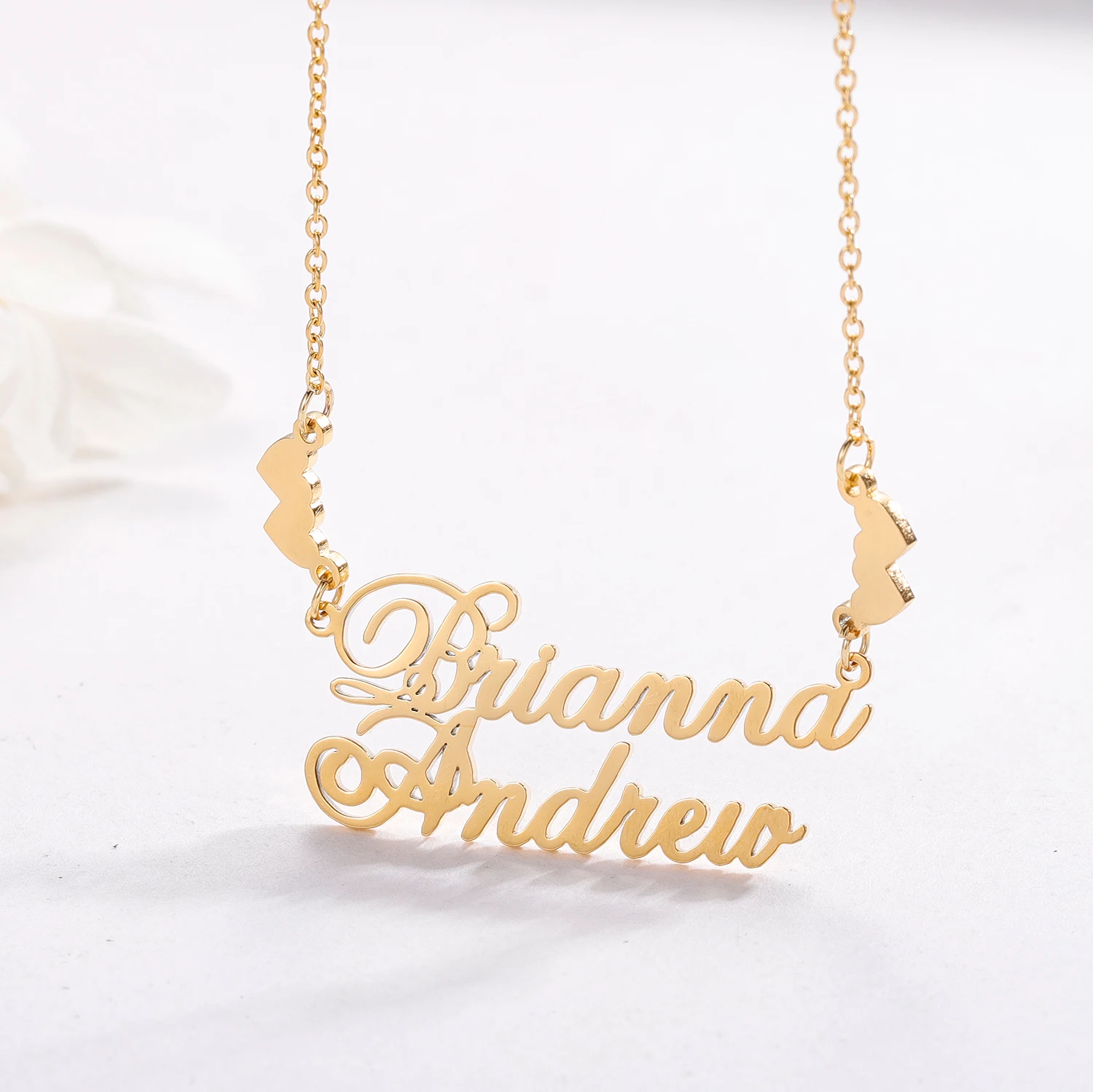 

Customized Double Name Heart Necklace For Women Personalized Stainless Steel Gold Name Pendant Necklaces Couple Best Friend Gift