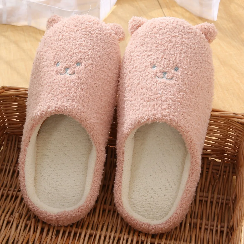 Winter Warm Plush Slippers Women Non-Slip Indoor Home Fur Slipper Shoes Cute Silent Slides Bedroom Flat Floor Shoes For Couple