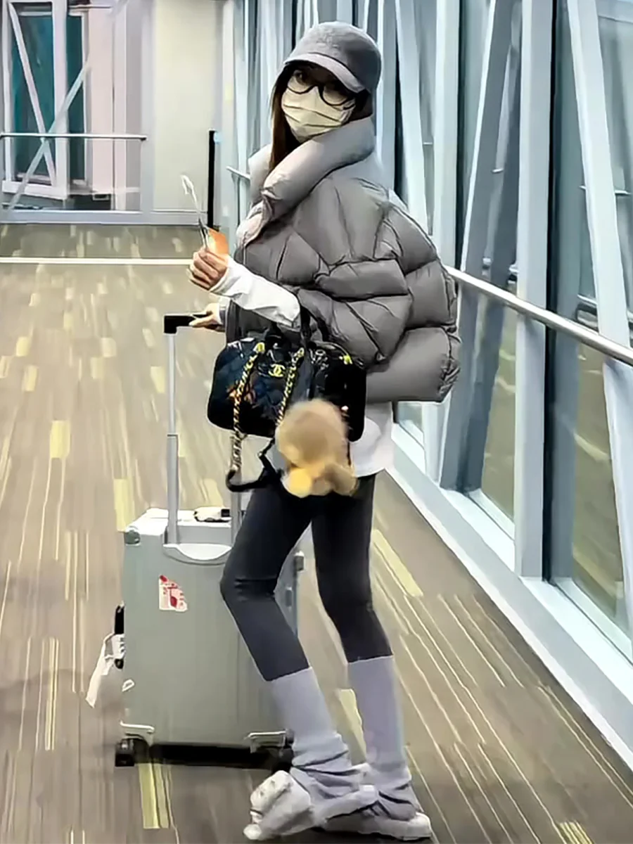 

Women's ort Puffer Jaet 90 White Du down Stand Collar Bread Puff Coat Winter Warm Casual Sle ay Color