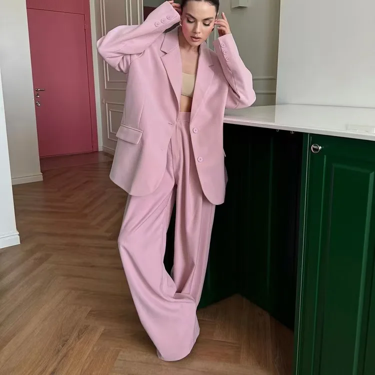 

Модный свободный костюм и брюки, женский комплект с высокой талией, длинный свек на пуговицах в стиле вестерн, однотонная осенняя коллекция