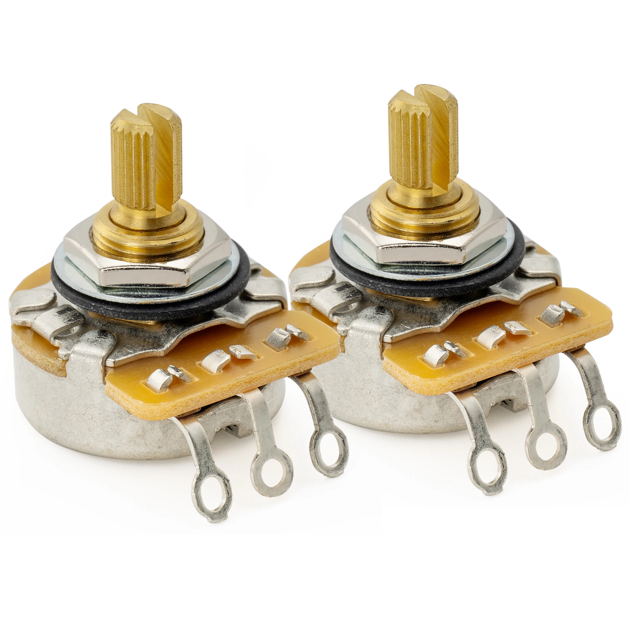CTS 450G A250K Pots Brass Short Split Shaft 1/4 Inch 10% Audio Taper Potentiometers for Electric Guitar Bass (Set of 2)