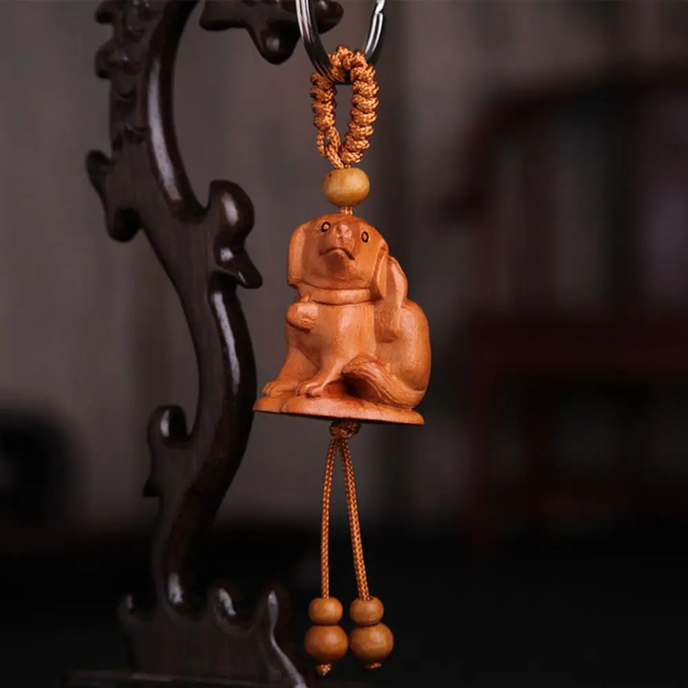 

Dog Snake Bag Pendant Fengshui Gift Key Chain Lucky Car Key Ring Keychain Mahogany Chinese 12 Zodiac Engraving Wood Keyring