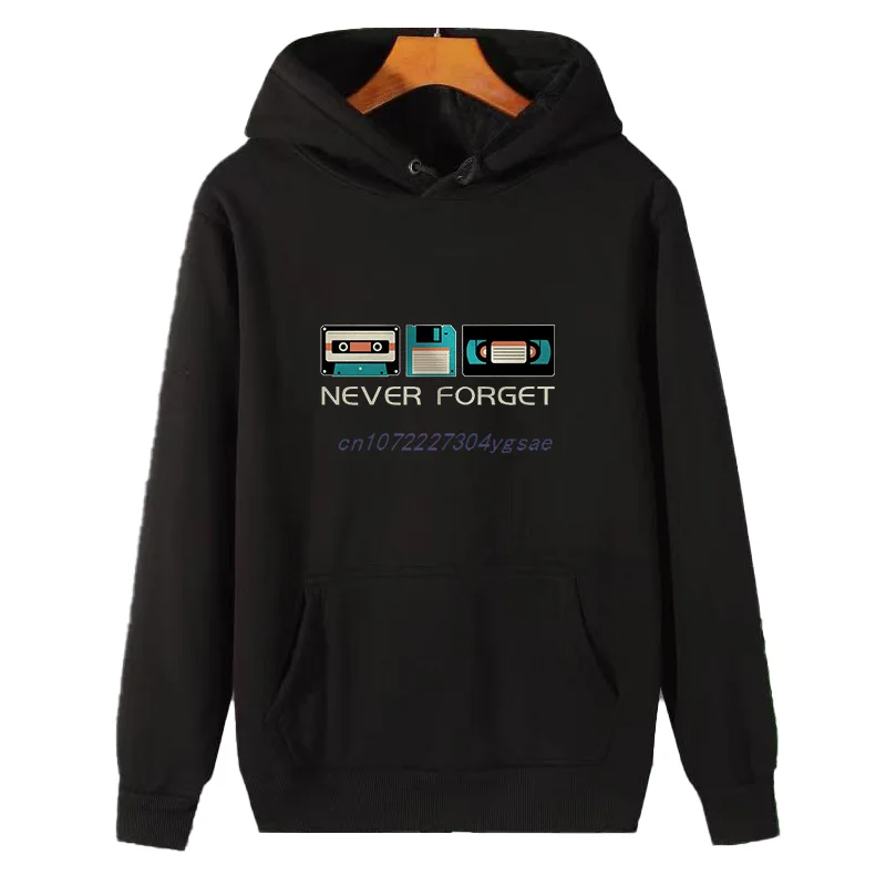 

Retro Music-Themed Never Forget Fashion Winter Essentials Hooded Sweatshirt Sweaters New In Sweatshirts Thick Sweater Man Hoodie