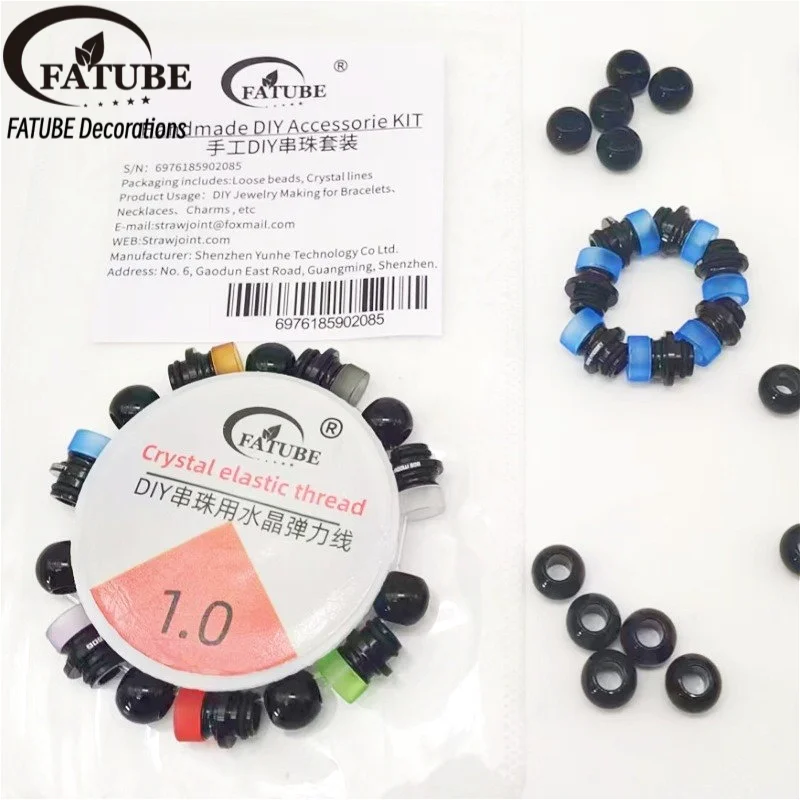

FATUBE DIY Jewelry Making Kit Mixed Color POM Spacers Black Acrylic Round Bead Elastic Cord for Handmade Bracelet Craft Supplies
