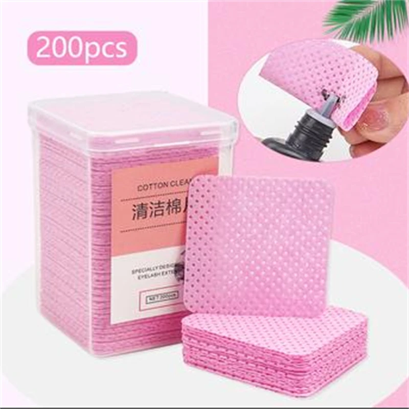 

200PCS Custom LOGO Private Label Absorbent Soft Fabric Eyelash Extension Glue Wipes Nail Polish Remover Pads Lint Free Nail Wipe