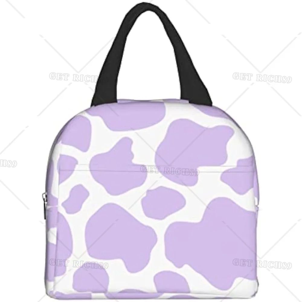 Colorful Cow Print Purple Insulated Lunch Bag Reusable Lunch Box Meal Portable Container Tote for Women Work Travel Picnic