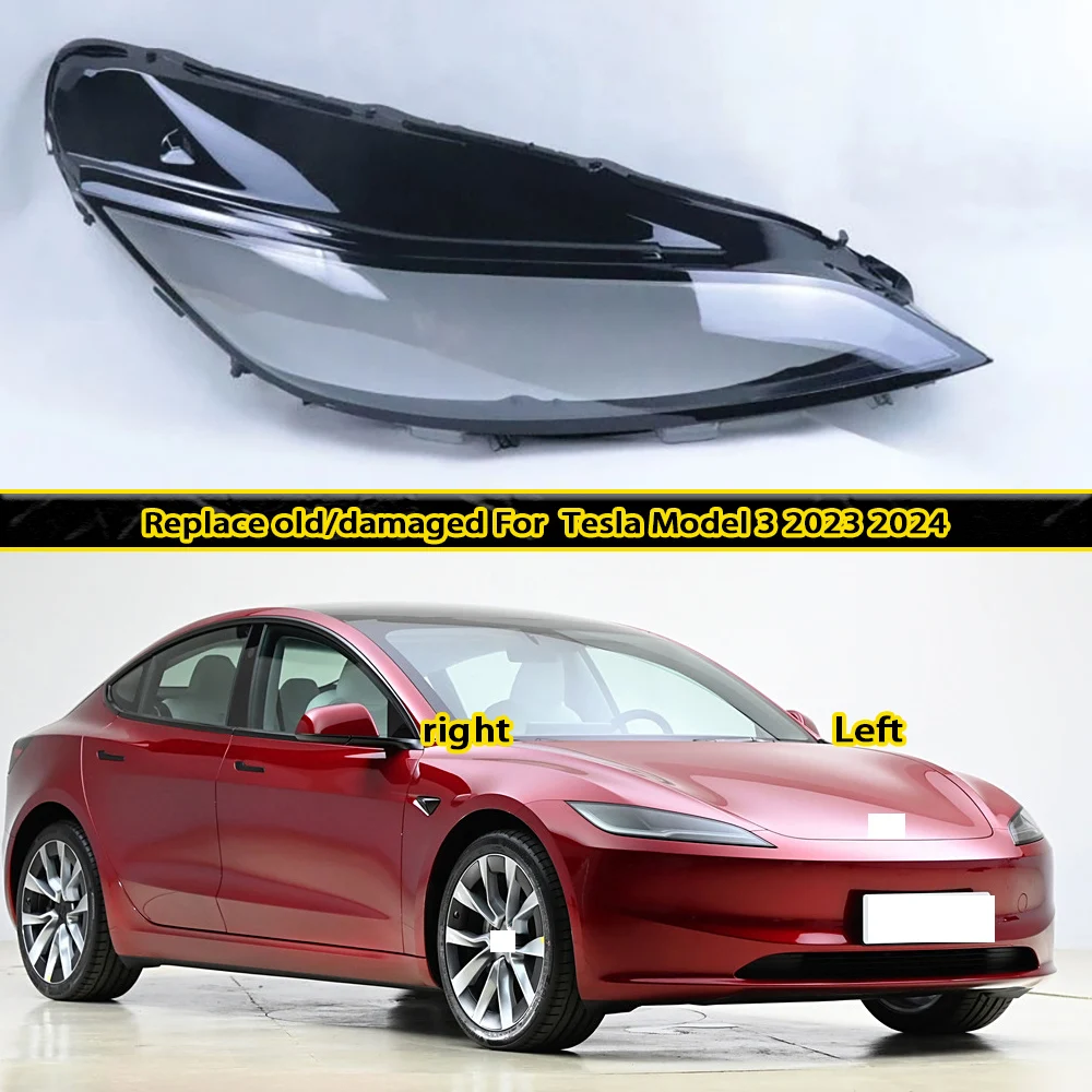 

For Tesla Model 3 2023 2024 Headlamp Lamp Cover Headlight Shell Transparent Mask Lens Plexiglass Replace Original Lampshade