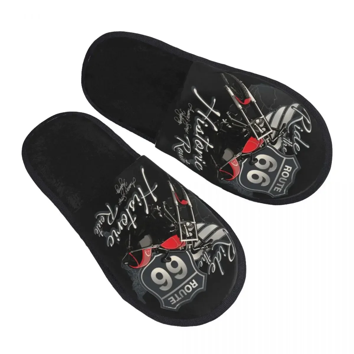 Travel Motorcycle Ride The Historic Route 66 Cozy Scuff With Memory Foam Slippers Women USA America Highway Bedroom House Shoes