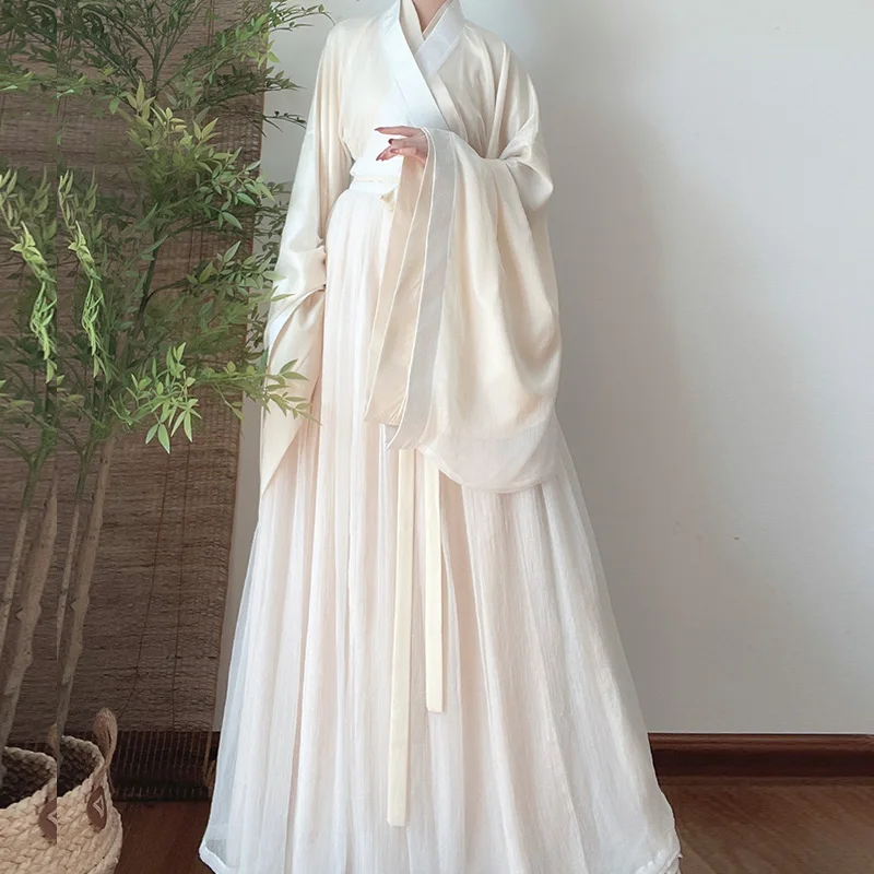 White Hanfu Long Dress Folk Dance Costume Chinese Traditional National Fairy Cosplay Costume Ancient Princess Stage Outfits