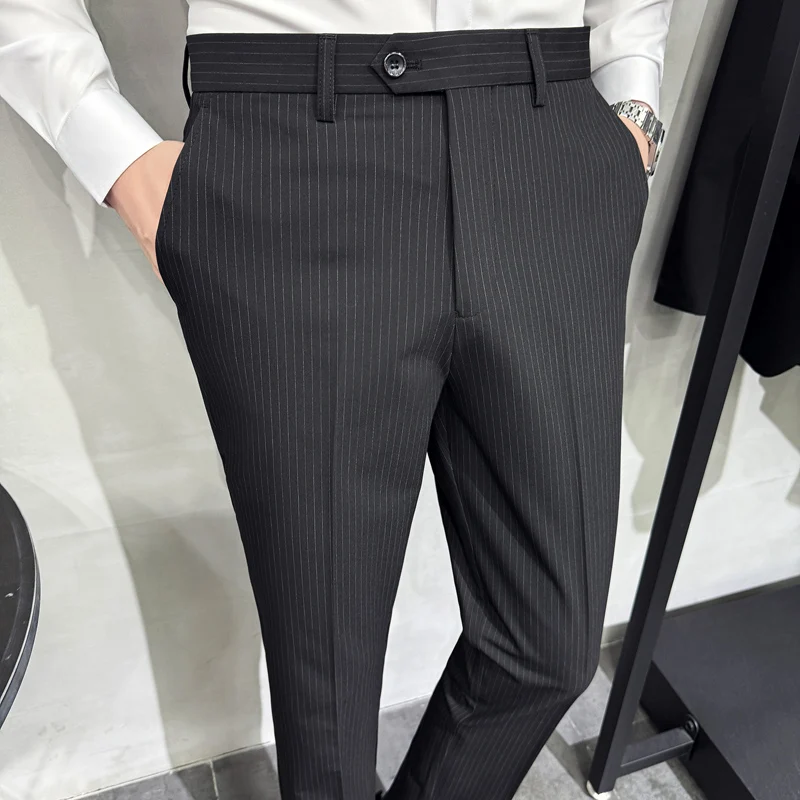 

2025 Autumn Striped Suit Pants Men British Style Slim Casual Pants Business Office Social Pants Formal Wedding Groom's Trousers