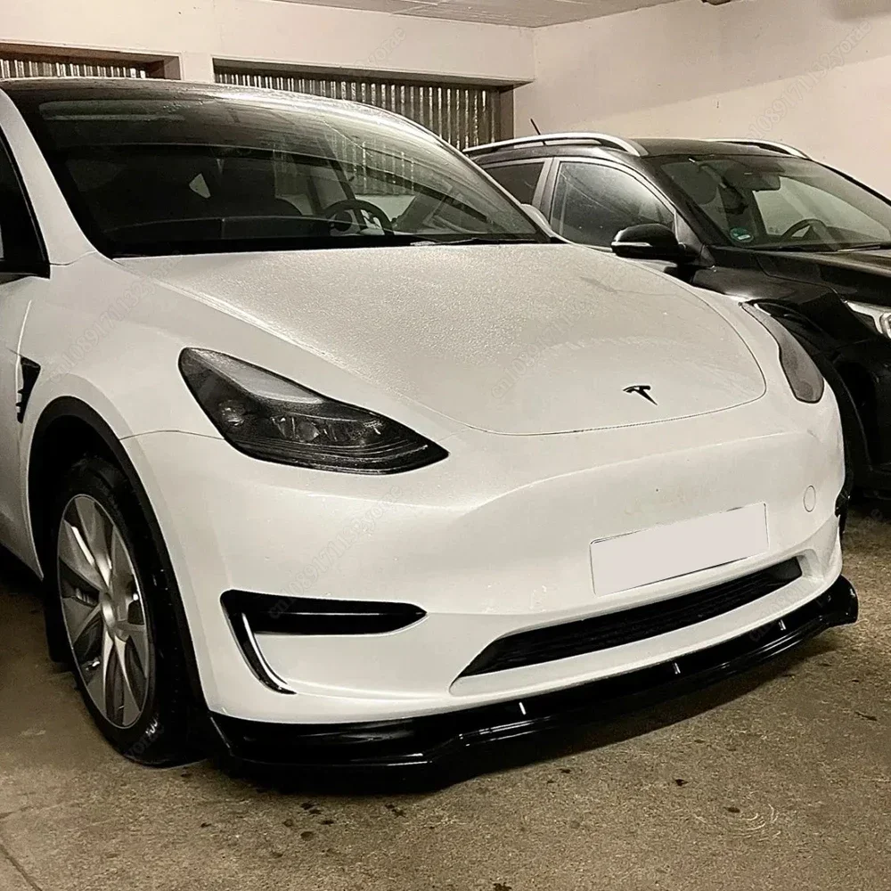For Tesla Model Y 2020-2024 Front Lower Bumper Lip Spoiler Car Modification Bodykit Bumper Diffuser Protector Gloss Black Tuning