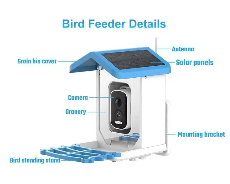 4MP UHD Tris home APP Solar Power AI Watch Bird Wireless IP Camera Bird Feeding CCTV Monitor