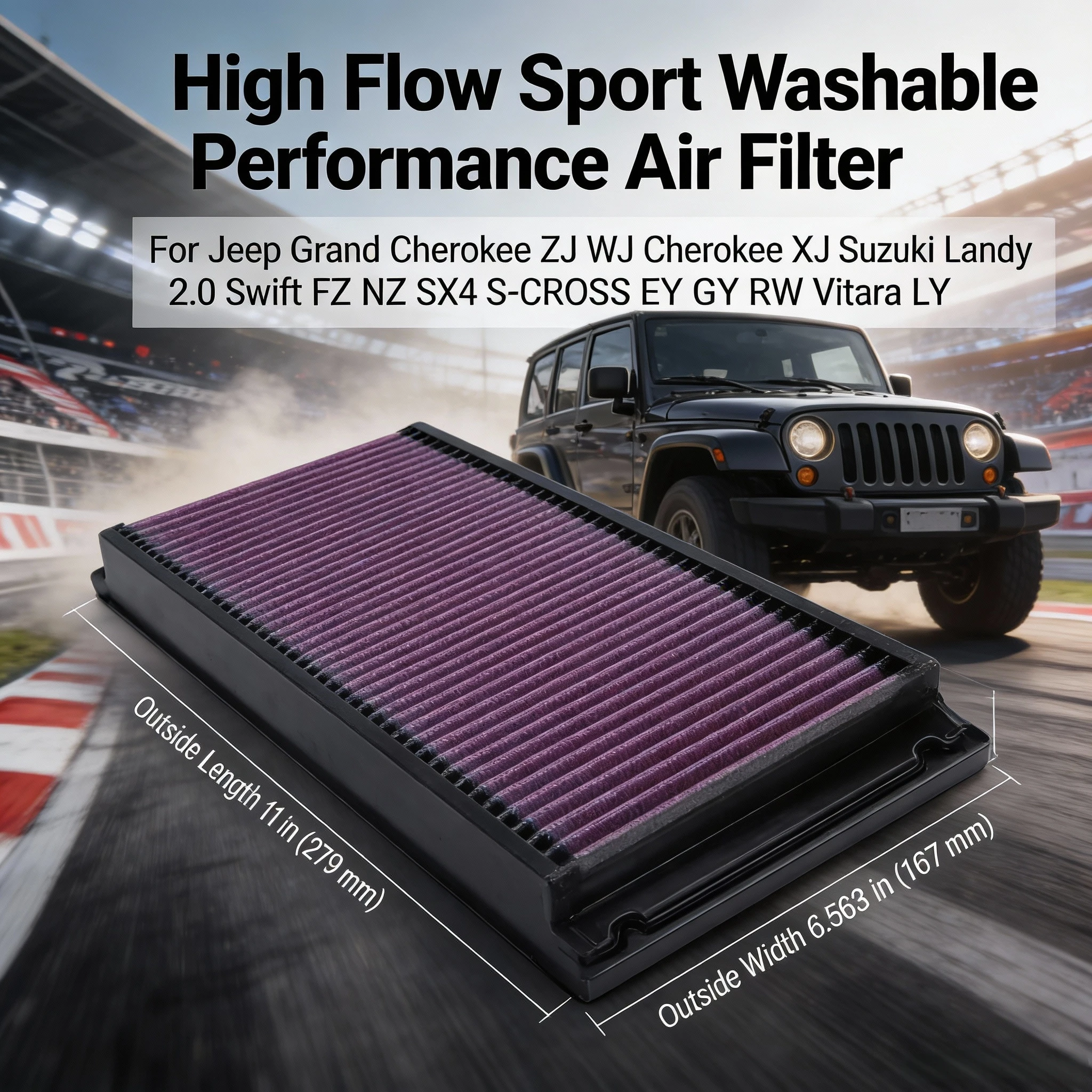 For Jeep Grand Cherokee ZJ WJ Cherokee XJ Suzuki Landy 2.0 Swift FZ NZ SX4 S-CROSS EY GY RW Vitara LY High Flow Sport Air Filter