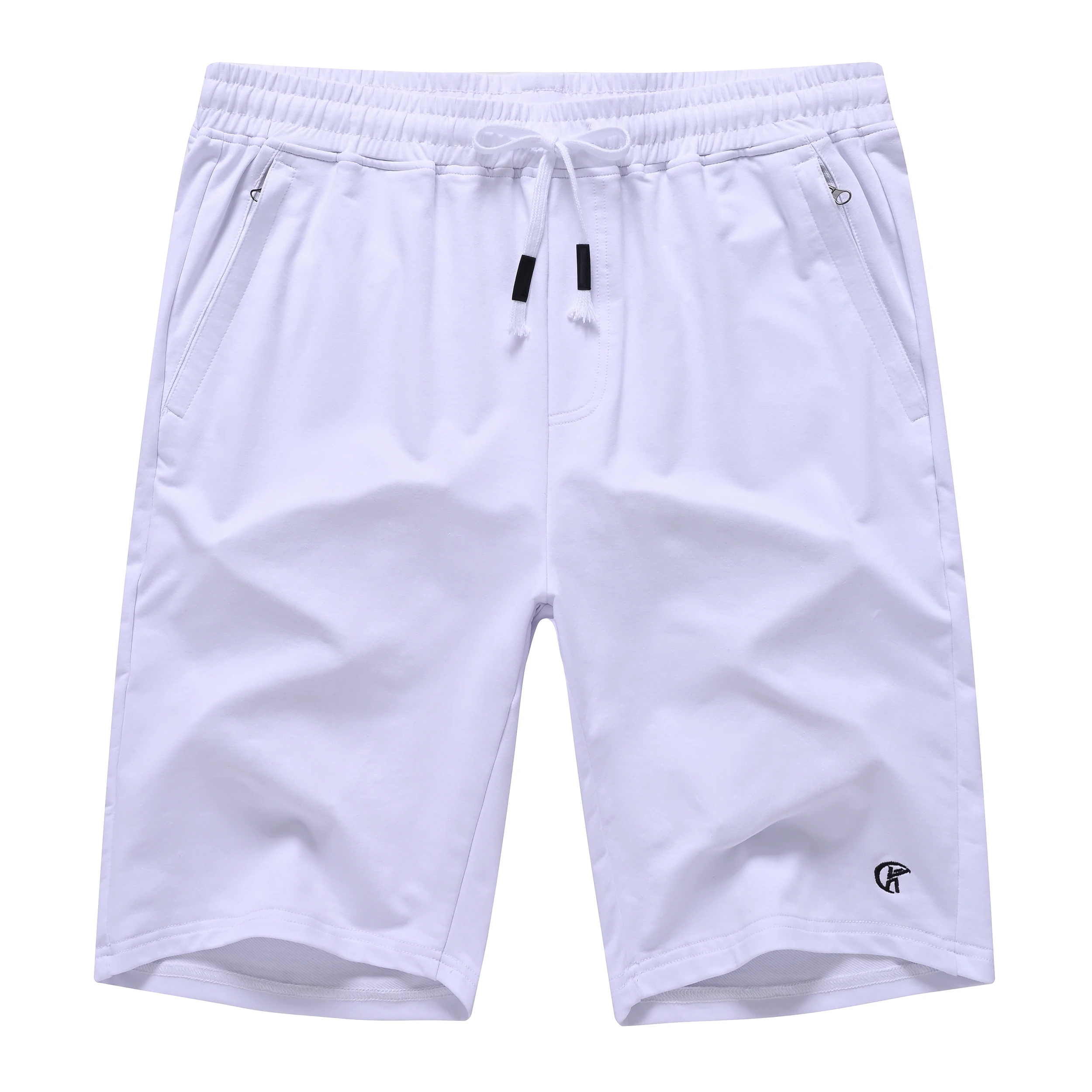 Men Casual Solid Color Knit Shorts, Summer Breathable Cotton Drawstring Summer Athletic Shorts with Zipper Pockets