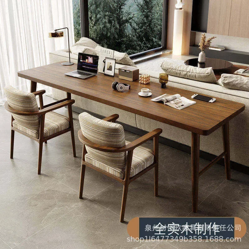For Modern Simple All Solid Wood Desk Double Office Table and Chairs Home Living Room Study Workbench Horizontal Hall Sofa