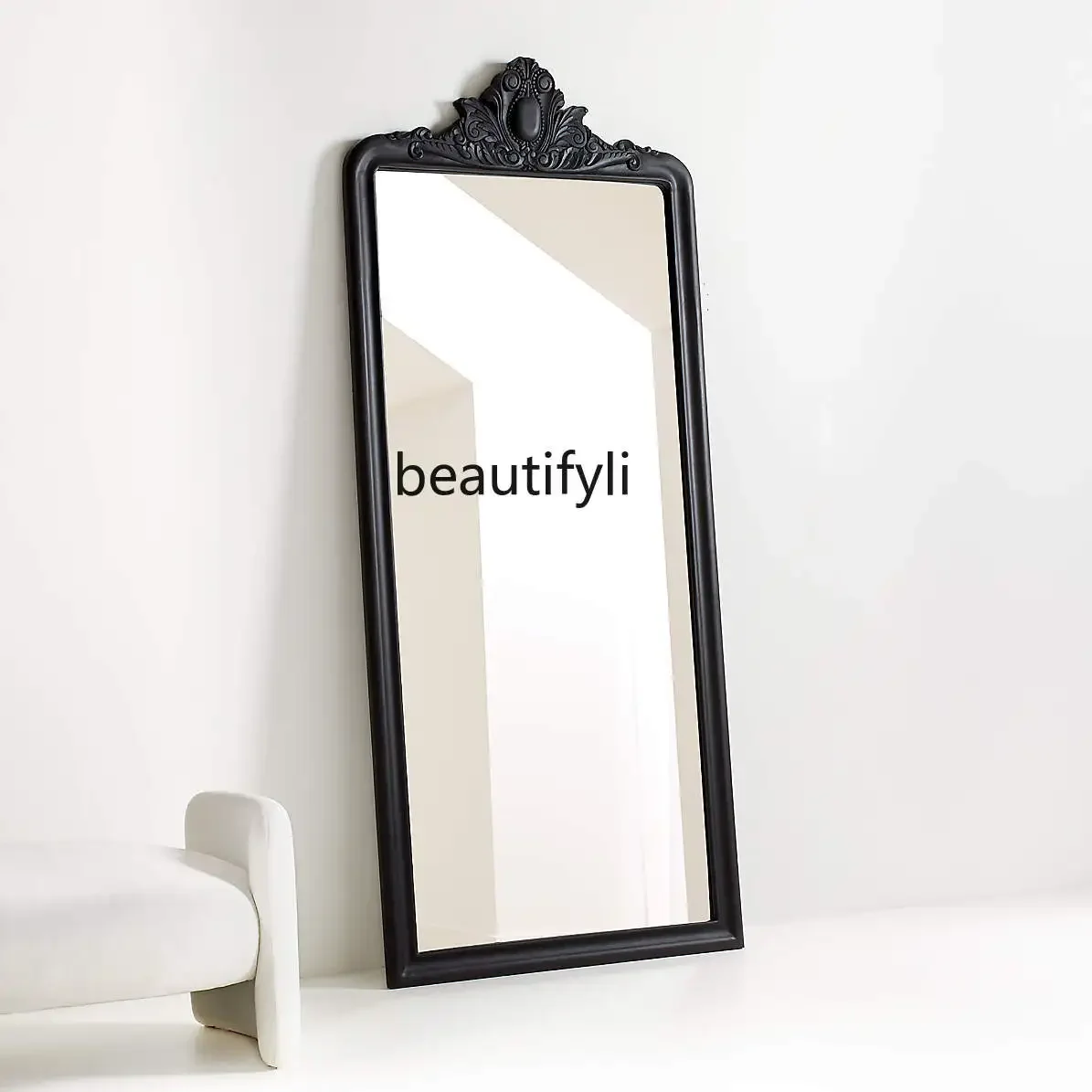

Full body full-length mirror custom wooden carved frame medieval floor mirror retro large-size fitting mirror H