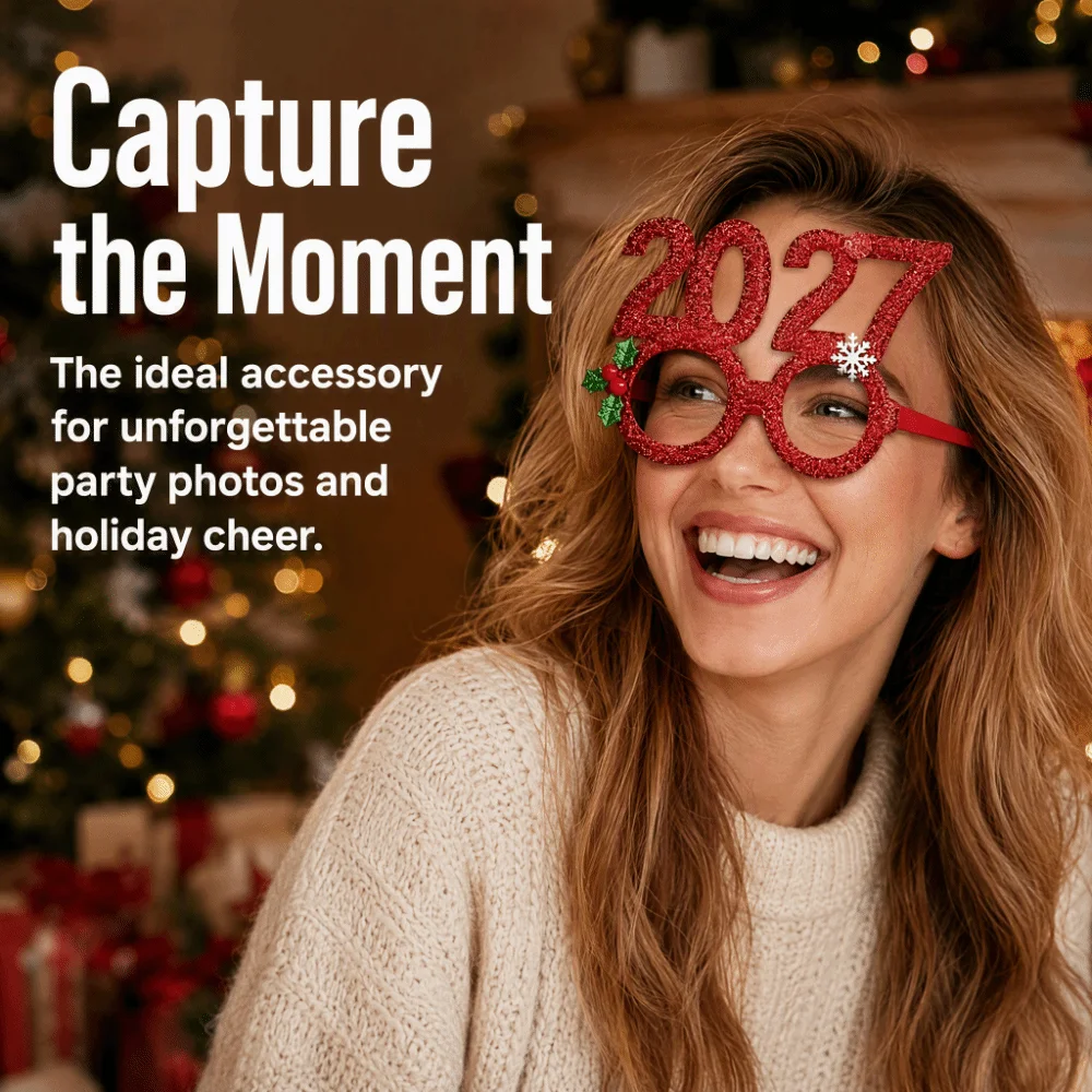 Sparkling Christmas Decoration Eyeglass Frame 2027 Digital Christmas Themed Photography Frame Prop Dress Up Prop Christmas Party