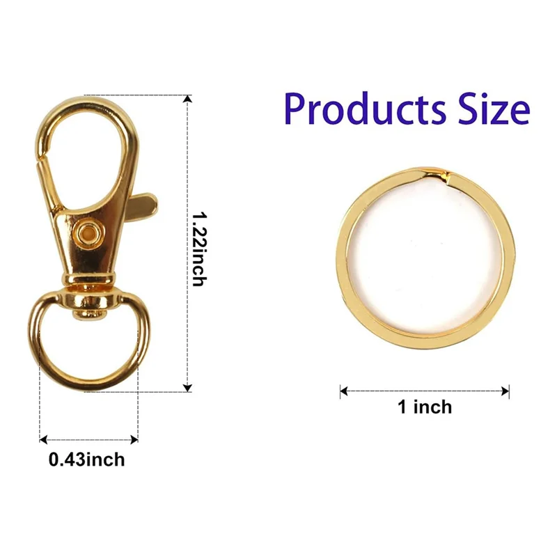 HHO-Gold Metal Lanyard For Keychain Hooks 100PCS Swivel Snap Hooks With For Key Rings, Lobster Clasps For Key Jewelry DIY Crafts