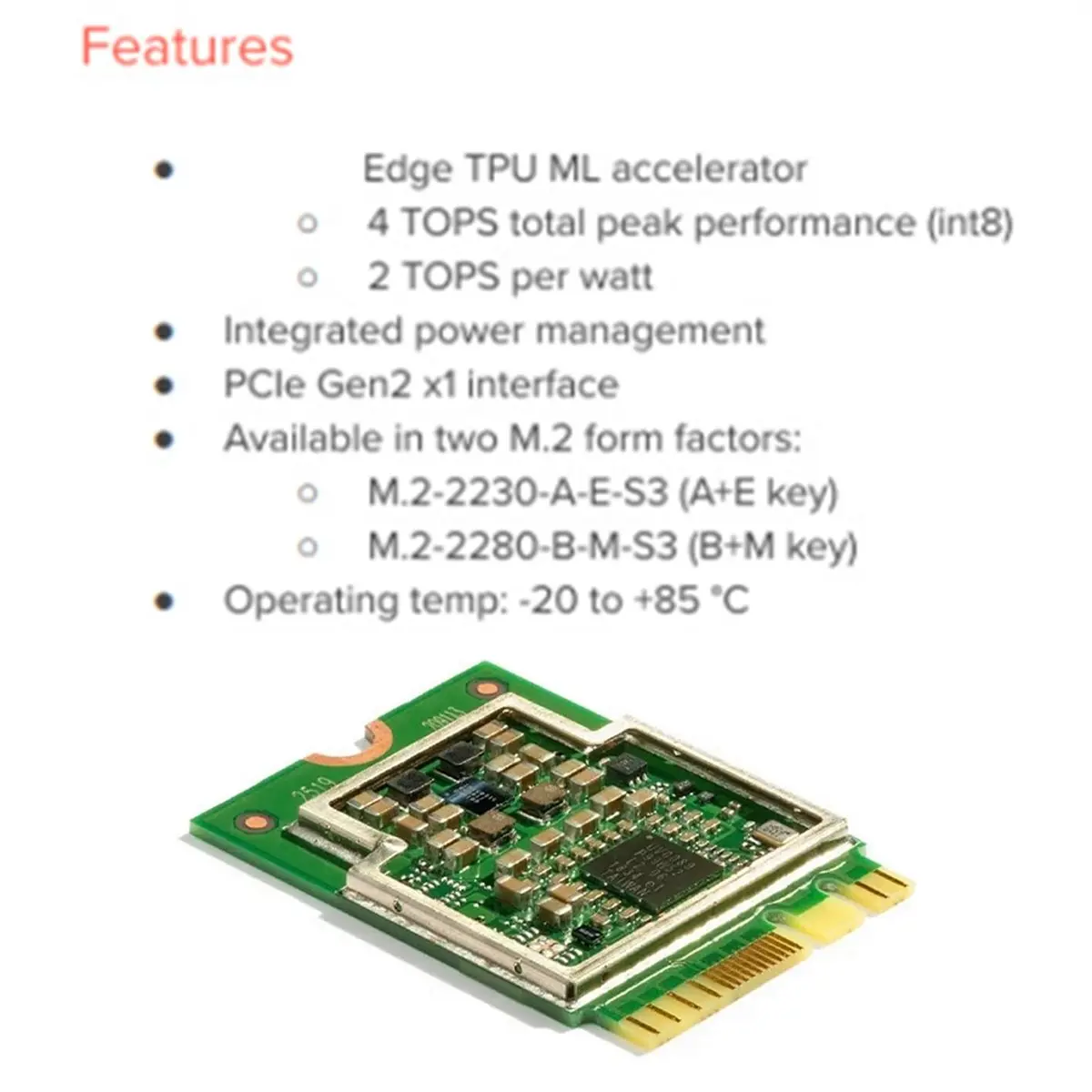 1pc M.2 Accelerator for High-Speed ML Inferencing and AI Vision, G650-04527-01 Accelerator Card Green TPU M.2 A+E