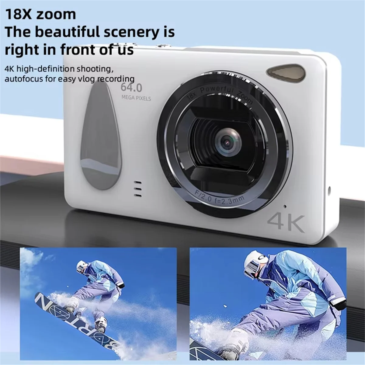 كاميرات رقمية جديدة 3C HD 4K كاميرا مدمجة 2.4 بوصة IPS شاشة 18X تكبير مضاد للاهتزاز كاميرا فيديو بتركيز تلقائي باللون الأبيض