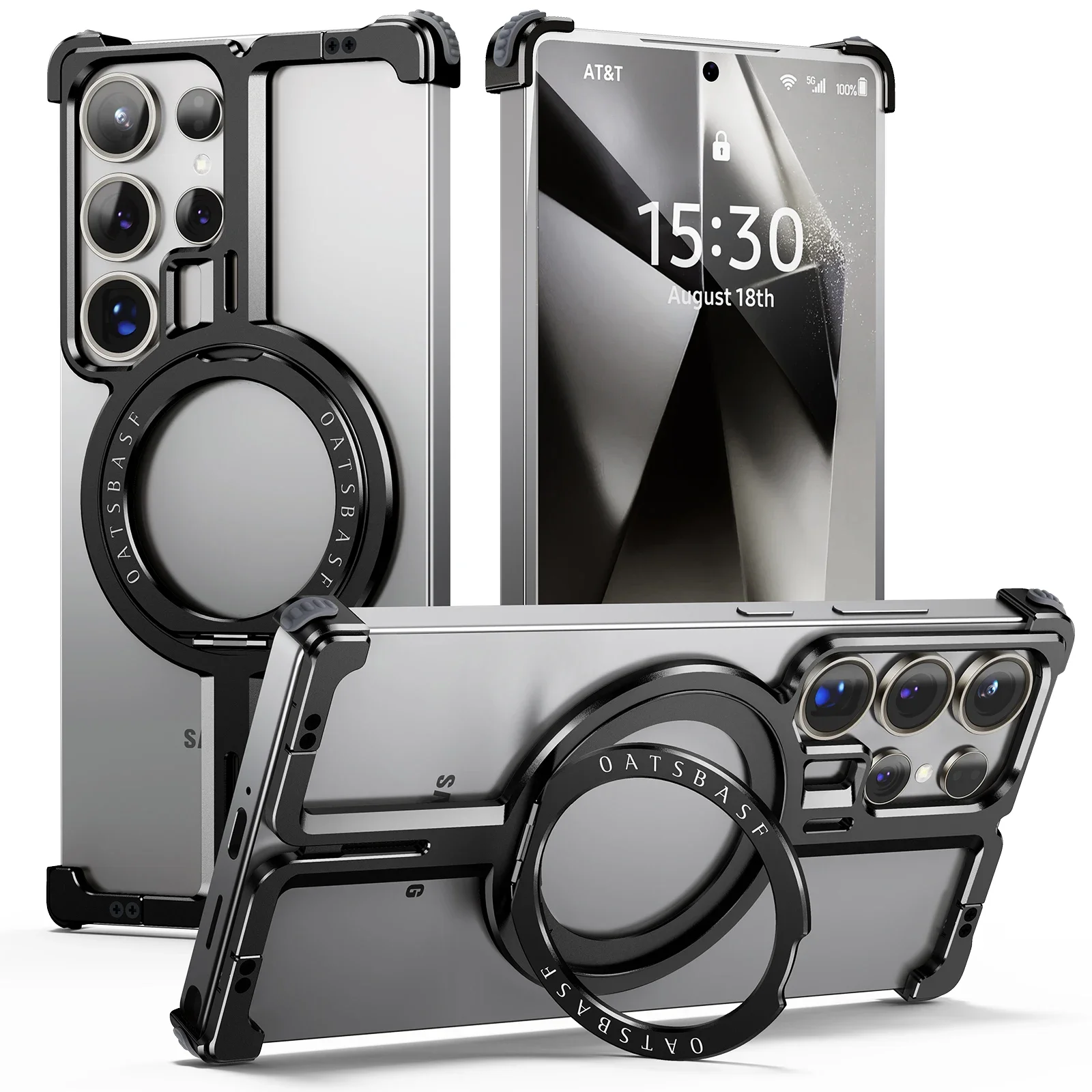 

Metal Frameless Phone Case for Samsung Galaxy S25 Ultra S24 Plus S23 Magnetic Wireless Charging Cover Ring Phone Holder Cover