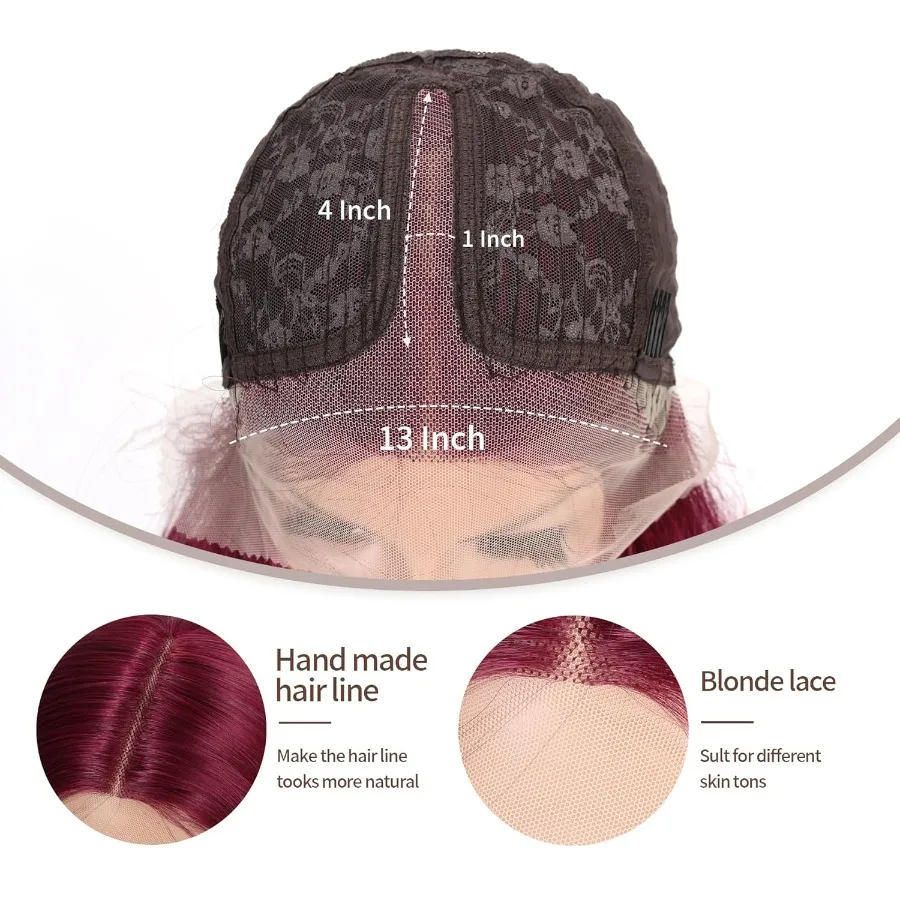 الاصطناعية الدانتيل الجبهة الباروكات للنساء شعر أحمر مستقيم غلويليس 13x4x1 طويل مستقيم ألياف طبيعية مقاومة للحرارة شعر مستعار طبيعي واي فاي #2